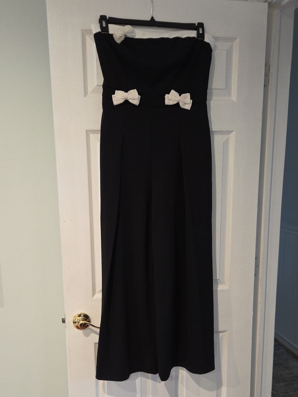 Karl Lagerfeld Black Strapless Gown with Ivory Bow Details